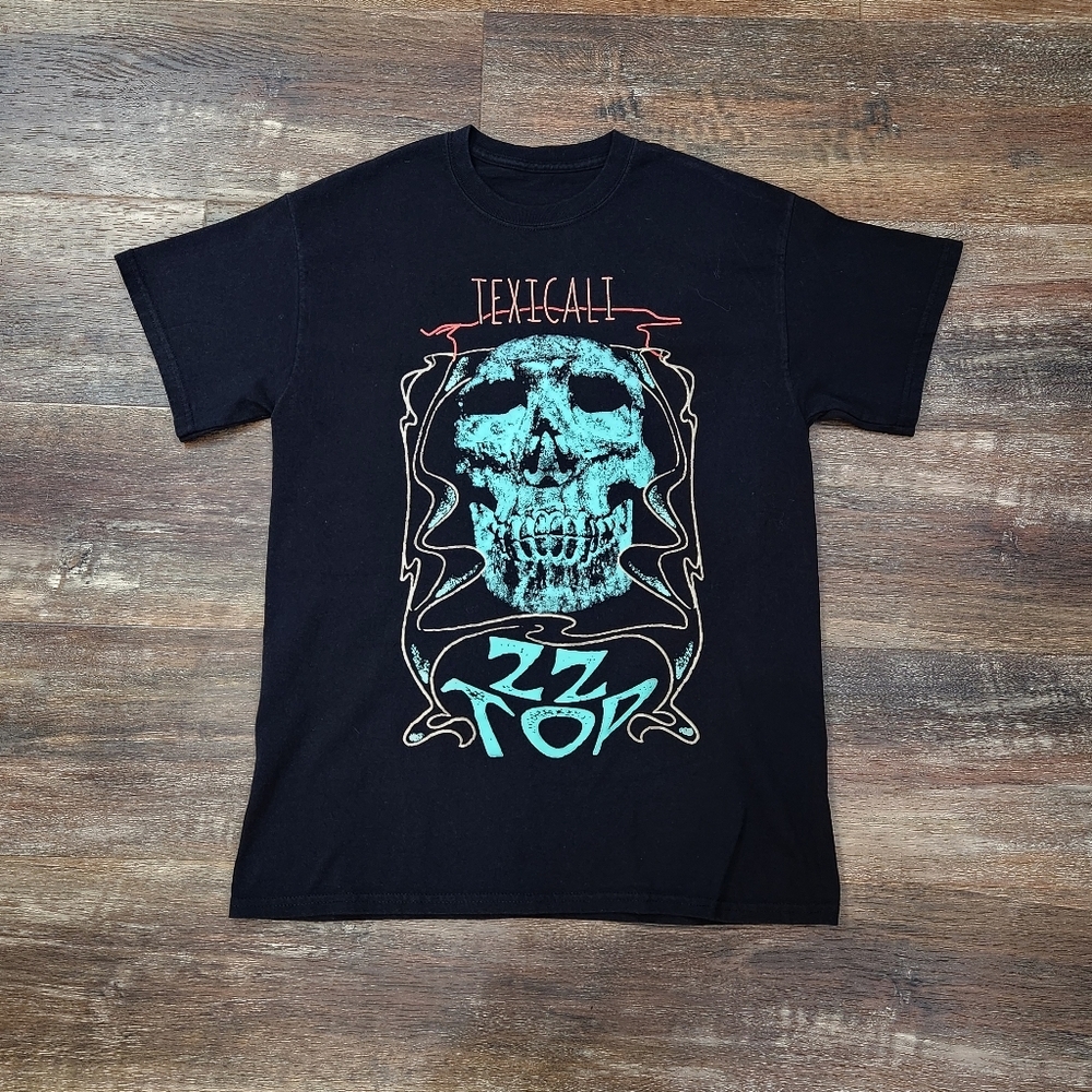 TEXICALI ZZ TOP BLACK T-SHIRT WITH SKELETON FACE ON FRONT